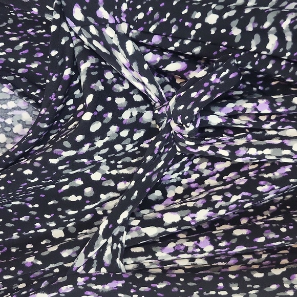 MOTHERHOOD MATERNITY "Black Diamond" Black White Purple Faux Wrap Midi Dress - Picture 4 of 9